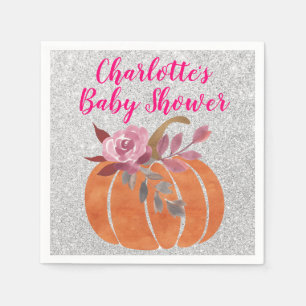 Herfst Autumn Floral Pumpkin Baby shower Pink Silv Servet