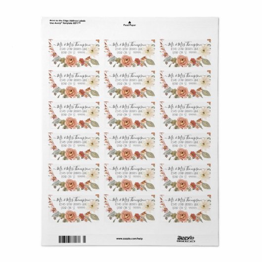 Herfst Autumn Floral Waterverf Terracotta Foliage  Etiket (Full Sheet)