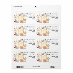 Herfst Autumn Floral White Pumpkin Return Address Etiket