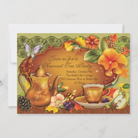 Herfst Autumn Harvest Tea Party Uitnodiging (Voorkant)