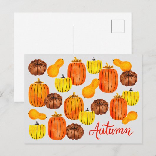 Herfst Autumn Harvest Waterverf Pumpkins Briefkaar Briefkaart (Voorkant / Achterkant)