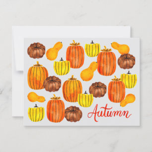 Herfst Autumn Harvest Waterverf Pumpkins Briefkaar Briefkaart