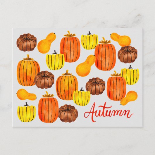 Herfst Autumn Harvest Waterverf Pumpkins Briefkaar Briefkaart (Voorkant)