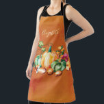 Herfst Autumn Harvest Waterverf Thanksgiving Schort<br><div class="desc">Lieve herfst kleurde de herfstoogst van pompoenen en meer. Voeg je eigen monogram toe. Ideaal voor moeder,  grootmoeder,  vriend of familielid. Prachtige waterverf kunst werkt.</div>