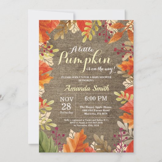 Herfst Autumn Jute Baby Shower Uitnodiging (Voorkant)