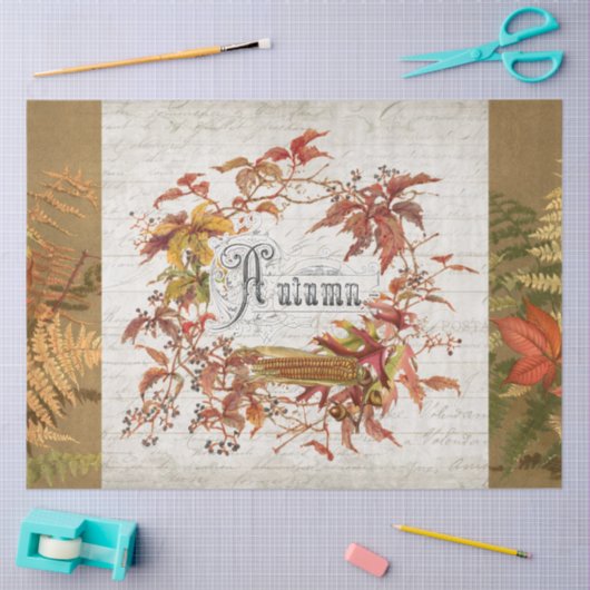 Herfst Autumn Leaf Wreath Script Ephemera-ontkoppe Tissuepapier (Craft)