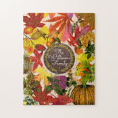 Herfst Autumn Leaves Collage Monogram  Hout Legpuzzel (Verticaal)