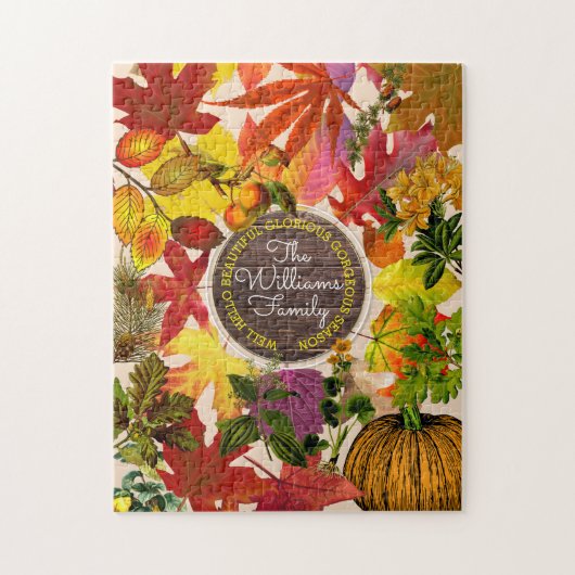 Herfst Autumn Leaves Collage Monogram  Hout Legpuzzel (Verticaal)