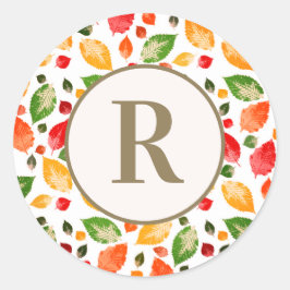 Herfst Autumn Leaves Monogram Initiaal Ronde Sticker