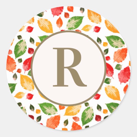 Herfst Autumn Leaves Monogram Initiaal Ronde Sticker (Voorkant)