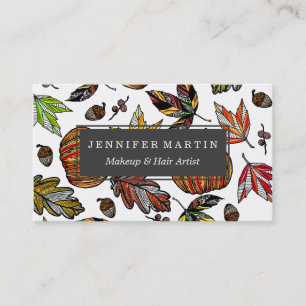 Herfst Autumn Leaves Pumpkin en Acorns Illustratie Visitekaartje