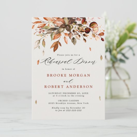 Herfst Autumn Leaves Rustiek Country Repetial Dinn Kaart (Staand voorkant)