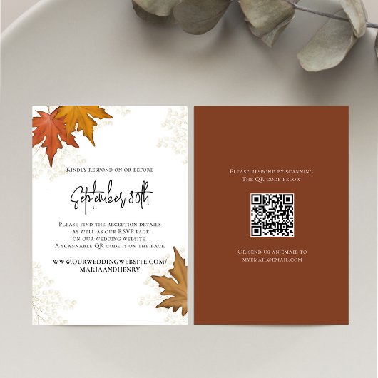 Herfst Autumn Leaves Wedding QR Code RSVP Kaartje