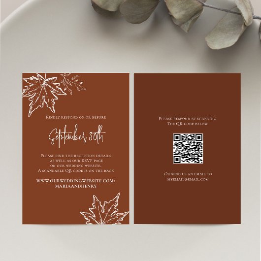 Herfst Autumn Leaves Wedding QR Code RSVP Kaartje