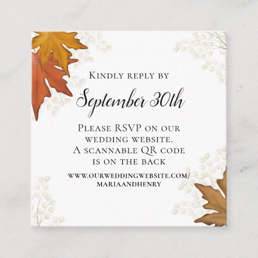 Herfst Autumn Leaves Wedding RSVP QR-code Informatiekaartje (Voorkant)