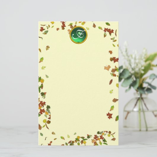 HERFST / AUTUMN LEVERT EMERALD GEMSTONE MONOGRAM BRIEFPAPIER (Staand voorkant)