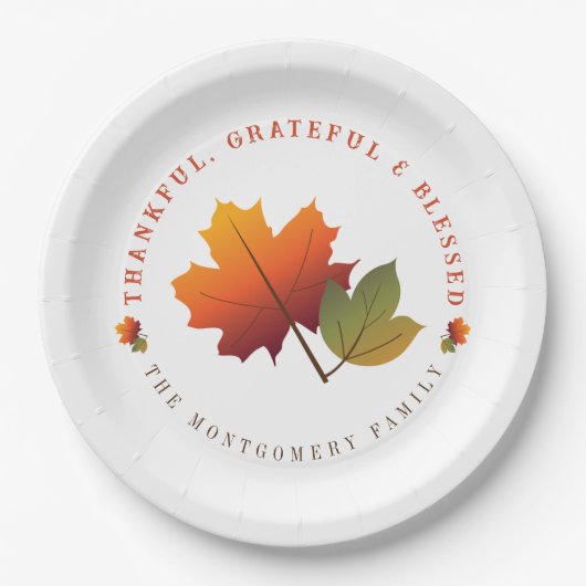 Herfst Autumn Maple Leaf Grateful Thanksgiving Par Papieren Bordje (Voorkant)