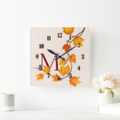 Herfst Autumn Maple Leaves Branch Vierkante Klok (Huis)