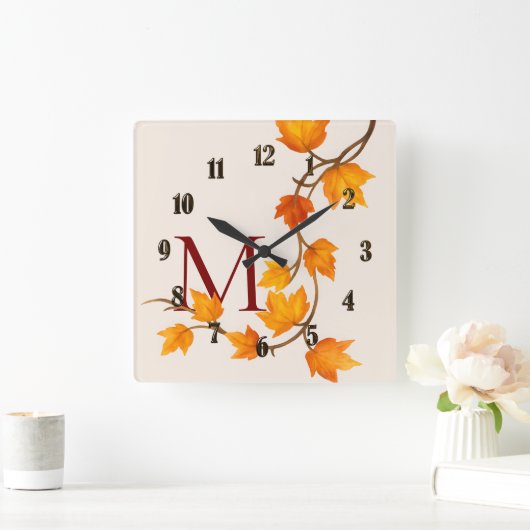 Herfst Autumn Maple Leaves Branch Vierkante Klok (Huis)