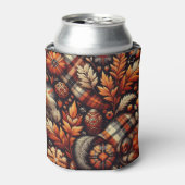 Herfst Autumn Plaid bladeren Oranje zwarte patroon Blikjeskoeler (Blikje Voorkant)