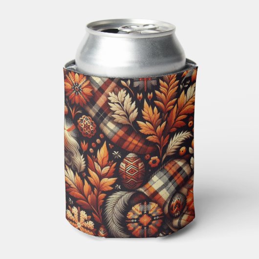 Herfst Autumn Plaid bladeren Oranje zwarte patroon Blikjeskoeler (Blikje Voorkant)