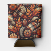 Herfst Autumn Plaid bladeren Oranje zwarte patroon Blikjeskoeler (Voorkant)