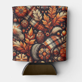 Herfst Autumn Plaid bladeren Oranje zwarte patroon Blikjeskoeler