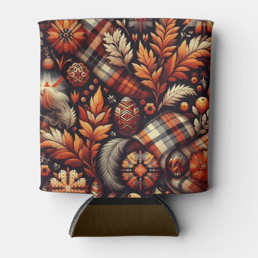 Herfst Autumn Plaid bladeren Oranje zwarte patroon Blikjeskoeler (Voorkant)