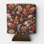 Herfst Autumn Plaid bladeren Oranje zwarte patroon Blikjeskoeler (Achterkant)