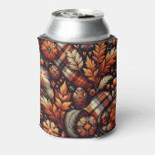 Herfst Autumn Plaid bladeren Oranje zwarte patroon Blikjeskoeler (Blikje Achterkant)