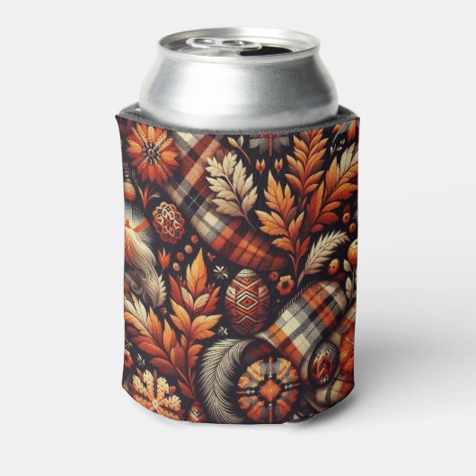 Herfst Autumn Plaid bladeren Oranje zwarte patroon Blikjeskoeler (Blikje Achterkant)