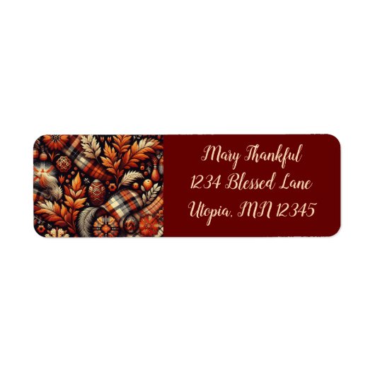 Herfst Autumn Plaid bladeren Oranje zwarte patroon Etiket (Voorkant)