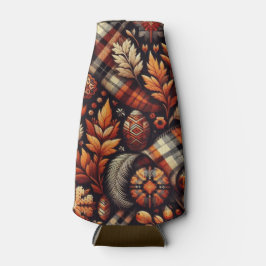 Herfst Autumn Plaid bladeren Oranje zwarte patroon Flesjeskoeler