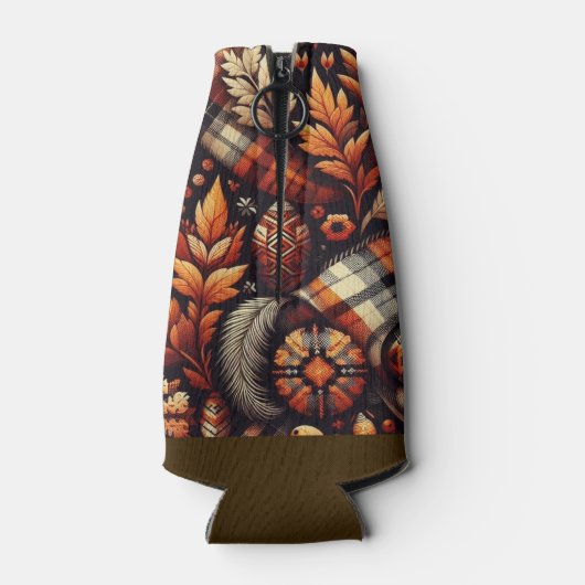 Herfst Autumn Plaid bladeren Oranje zwarte patroon Flesjeskoeler (Achterkant)