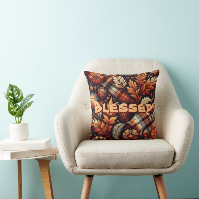 Herfst Autumn Plaid bladeren Oranje zwarte patroon Kussen (Stoel)