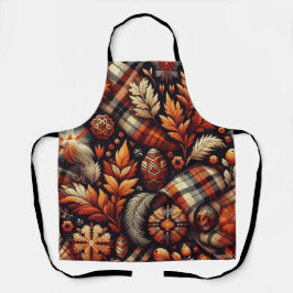 Herfst Autumn Plaid bladeren Oranje zwarte patroon Schort