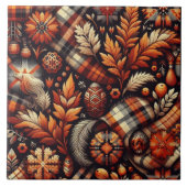 Herfst Autumn Plaid bladeren Oranje zwarte patroon Tegeltje (Voorkant)