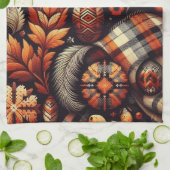 Herfst Autumn Plaid bladeren Oranje zwarte patroon Theedoek (Gevouwen)