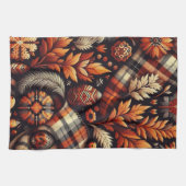 Herfst Autumn Plaid bladeren Oranje zwarte patroon Theedoek (Horizontaal)