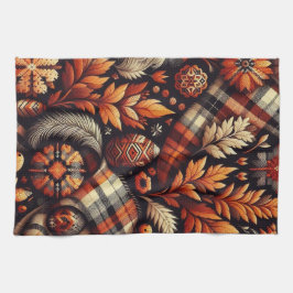 Herfst Autumn Plaid bladeren Oranje zwarte patroon Theedoek