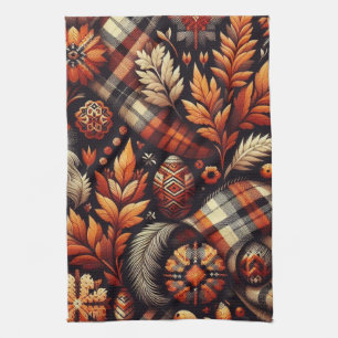 Herfst Autumn Plaid bladeren Oranje zwarte patroon Theedoek