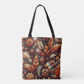 Herfst Autumn Plaid bladeren Oranje zwarte patroon Tote Bag (Achterkant)