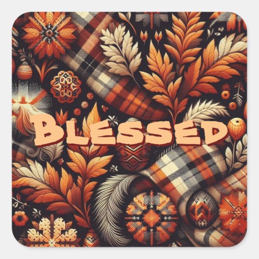 Herfst Autumn Plaid bladeren Oranje zwarte patroon Vierkante Sticker (Voorkant)