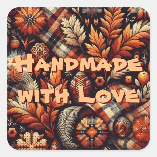 Herfst Autumn Plaid bladeren Oranje zwarte patroon Vierkante Sticker (Voorkant)