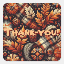 Herfst Autumn Plaid bladeren Oranje zwarte patroon Vierkante Sticker