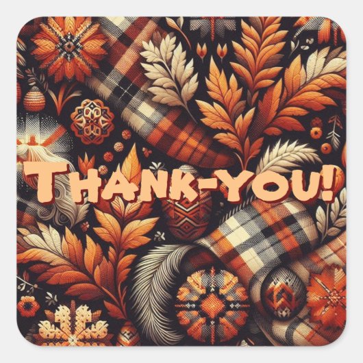 Herfst Autumn Plaid bladeren Oranje zwarte patroon Vierkante Sticker (Voorkant)