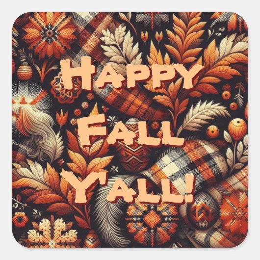 Herfst Autumn Plaid bladeren Oranje zwarte patroon Vierkante Sticker (Voorkant)