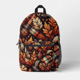 Herfst Autumn Plaid Bladeren Sinaasappel Black Bei Bedrukte Rugzak