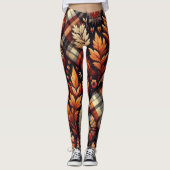 Herfst Autumn Plaid Bladeren Sinaasappel Black Bei Leggings (Voorkant)