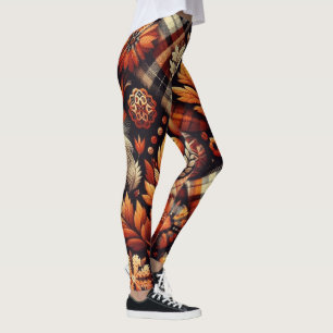 Herfst Autumn Plaid Bladeren Sinaasappel Black Bei Leggings